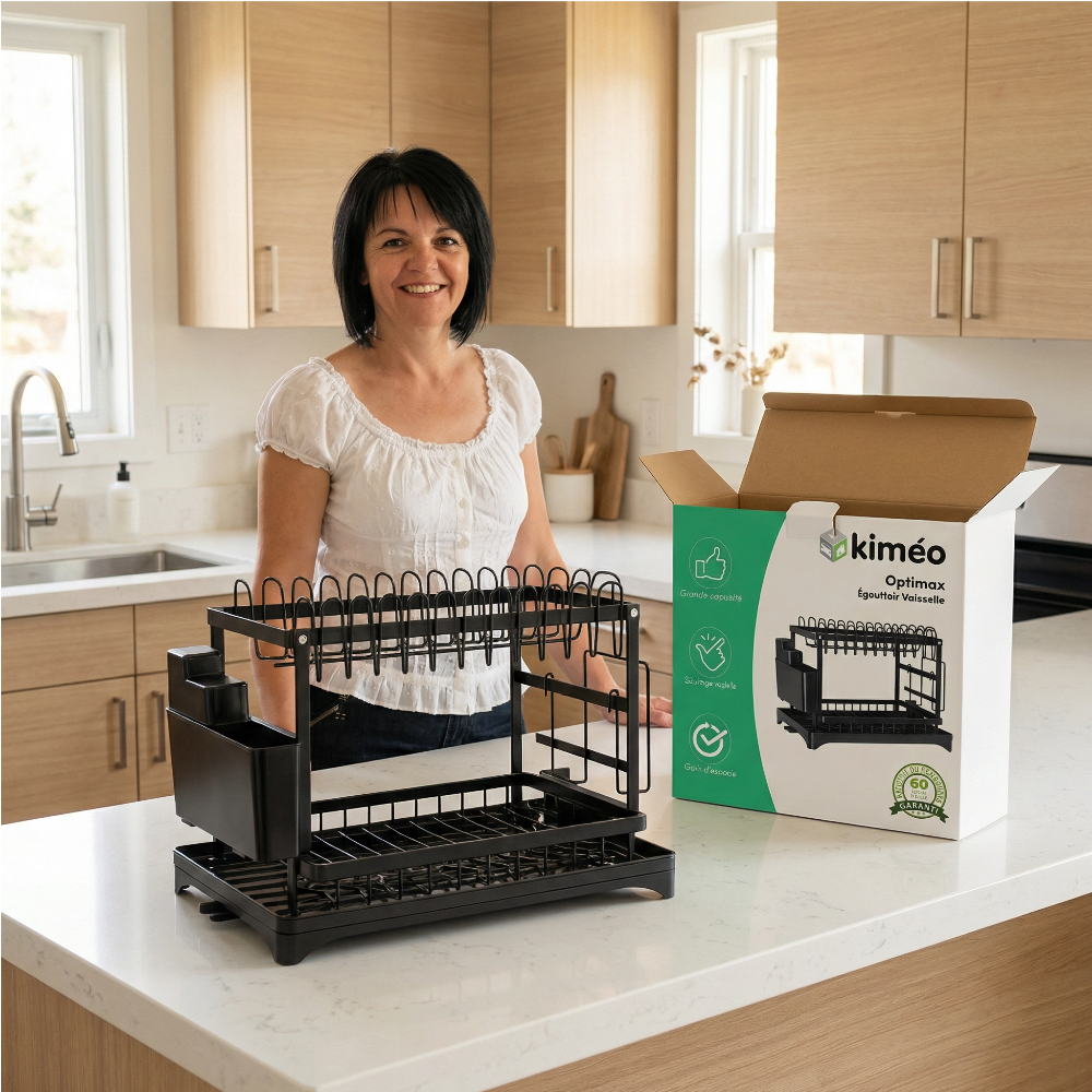 Optimax | Égouttoir Vaisselle Double Étage Grande Capacité avec Bac d’Égouttage et Support Ustensiles