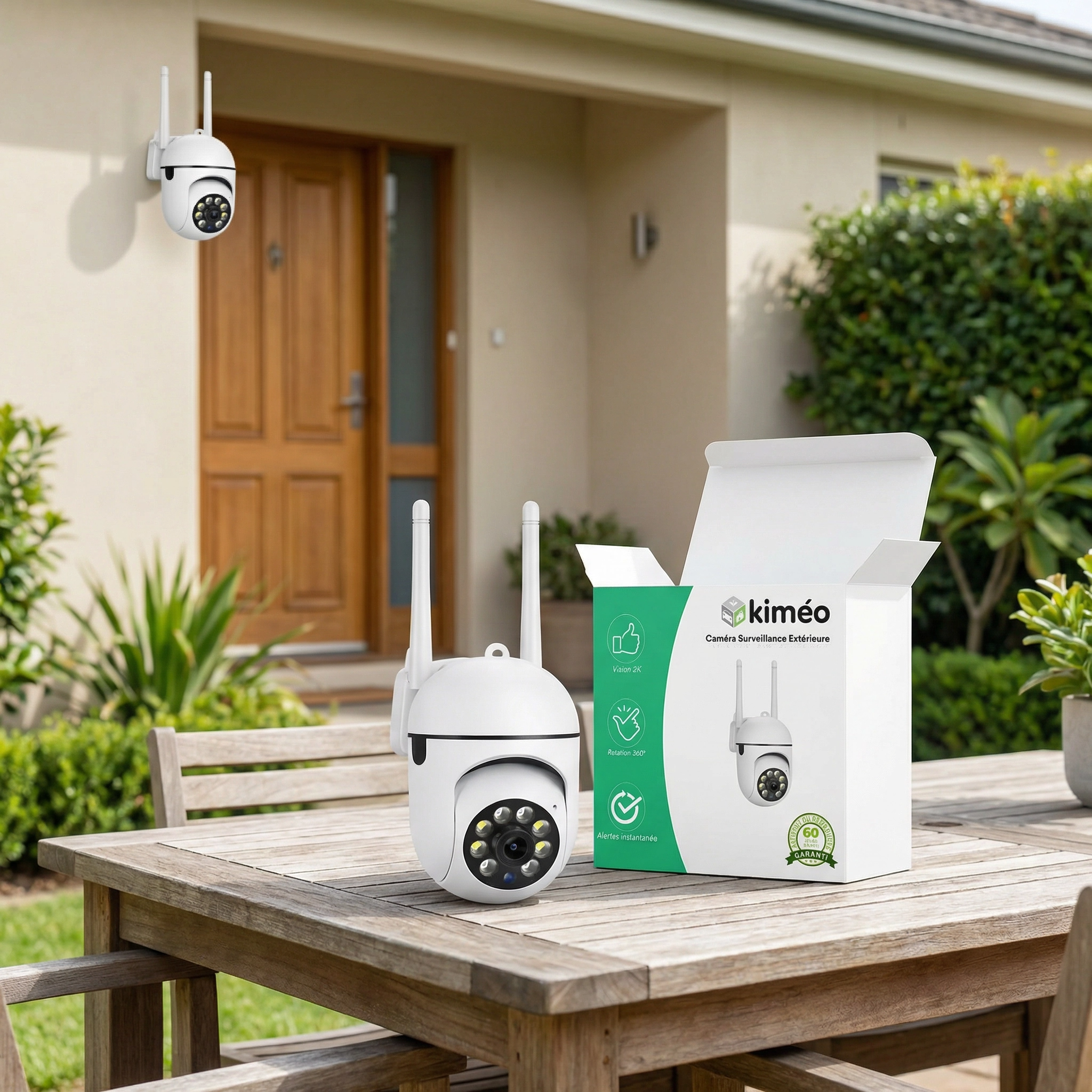 Caméra Surveillance Extérieure WiFi 2K Sans Fil avec Vision Nocturne – Rotative, Détection Mouvement & Accès Mobile