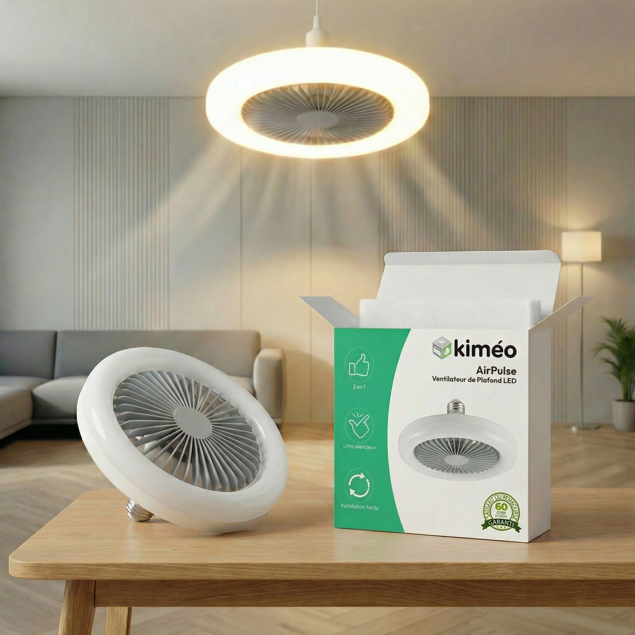 AirPulse Ventilateur de Plafond LED Silencieux avec Télécommande | Ventilateur Plafonnier 2 en 1 E27 Compact