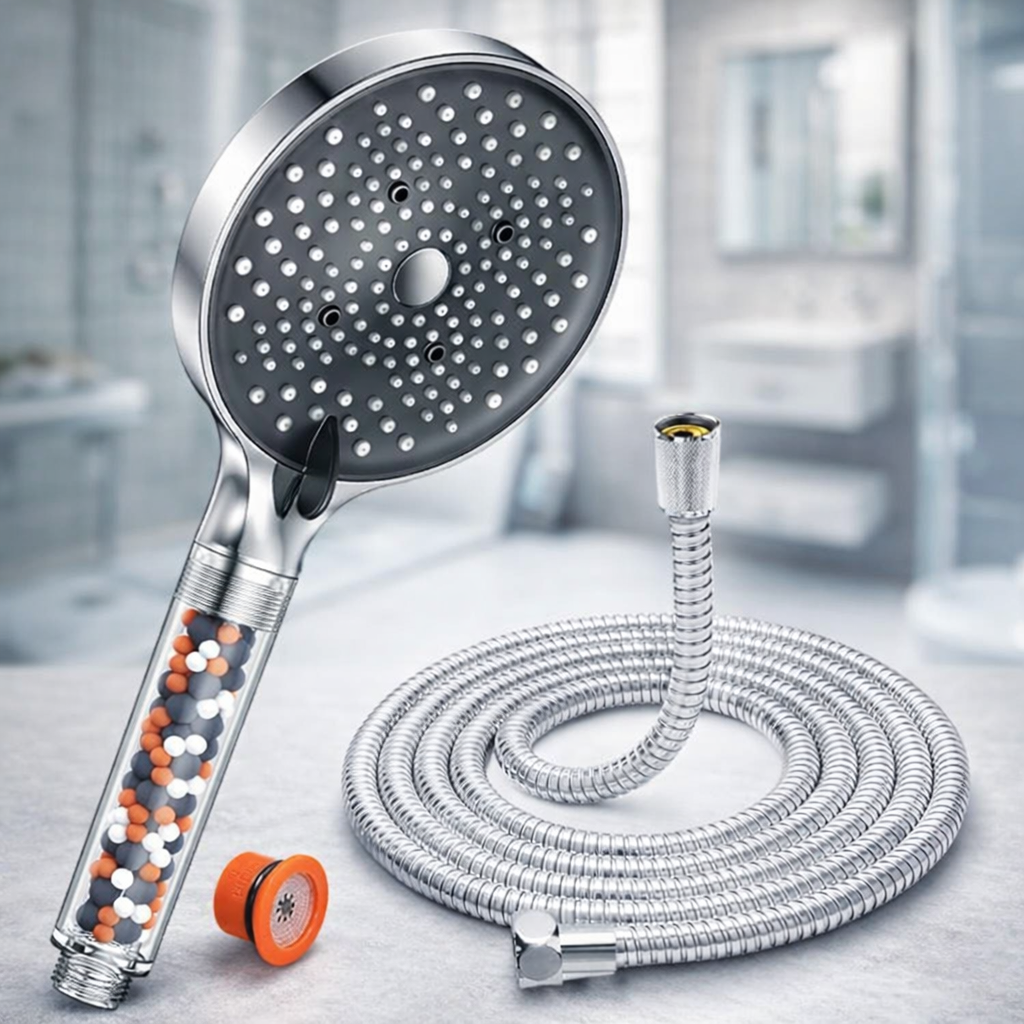 Pommeau de Douche Anti-Calcaire 130mm | Économie d’Eau | 6 Types de Jets Haute Pression
