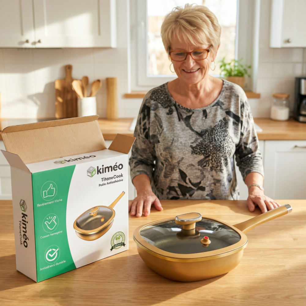 TitaneCook | Poêle Antiadhésive en Titane 30cm | Cuisine Saine Facile | Compatible Induction Gaz