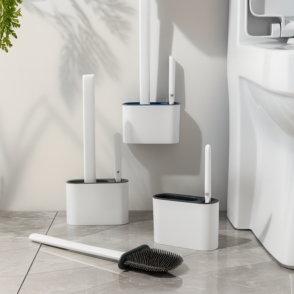 Clean'WC | Brosse WC souple en silicone | 2 brosses intégrées | Support mural