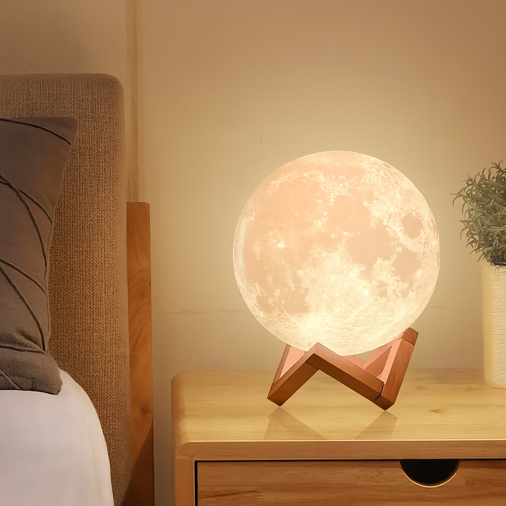 Lampe de Chevet Lune LED 3D avec Télécommande – 128 Couleurs, Commande Tactile, Minuterie Intégrée, Idéale pour la Décoration de Chambre