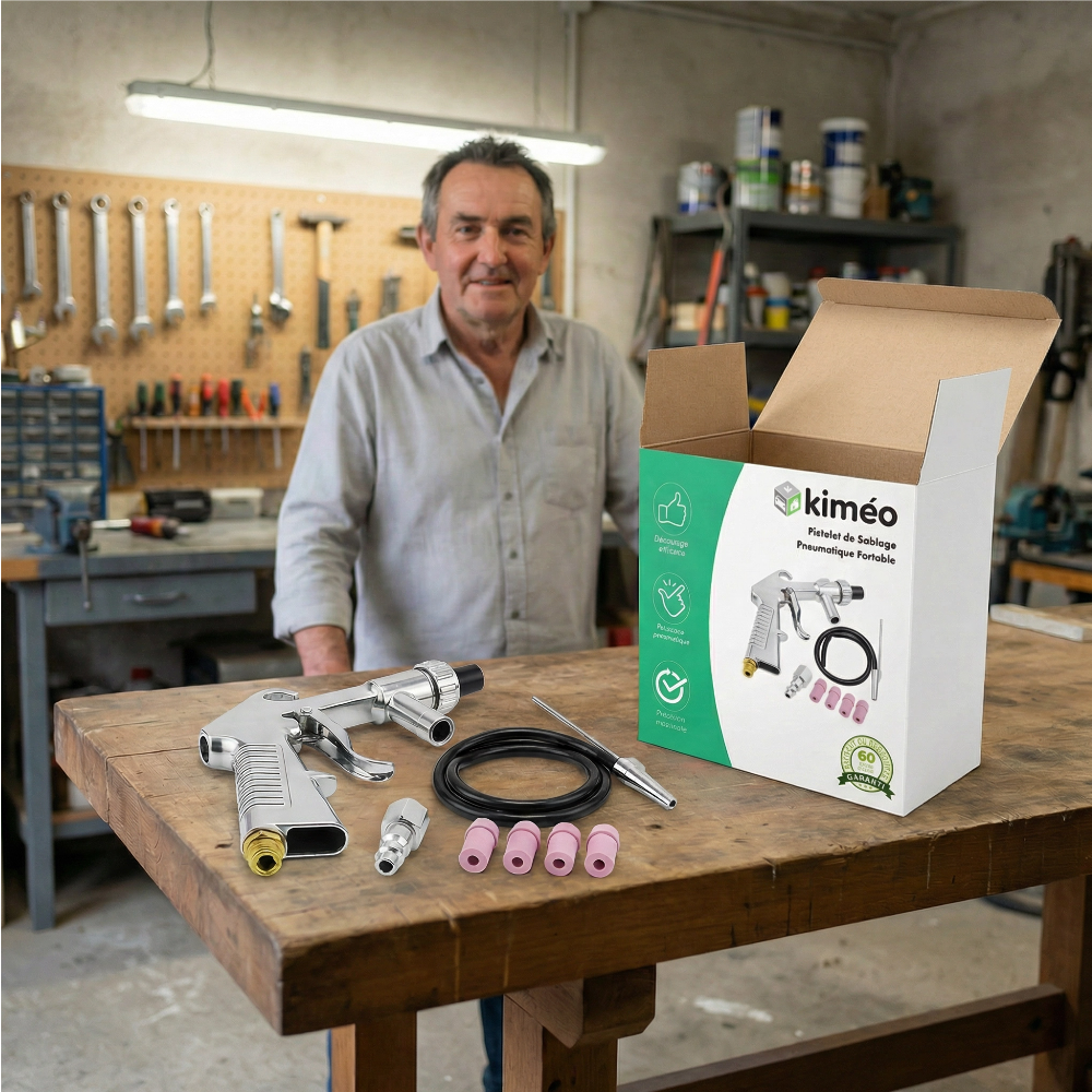 Pistolet de Sablage Pneumatique Portable – Décapage Efficace, Kit Air Comprimé avec Buses Multi-Calibres