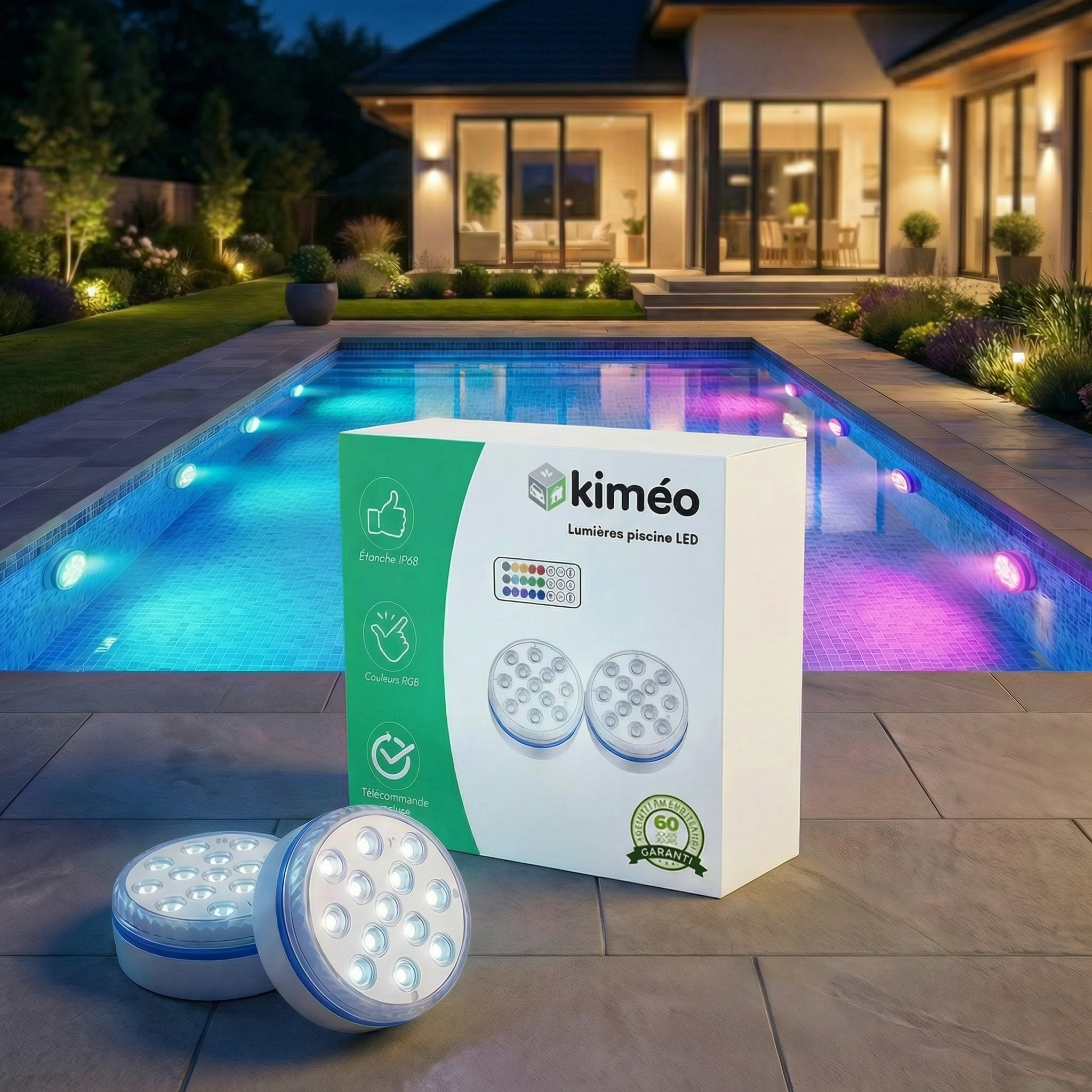 Lumières piscine LED Submersibles avec Télécommande | Éclairage RGB étanche pour décoration piscine & spa