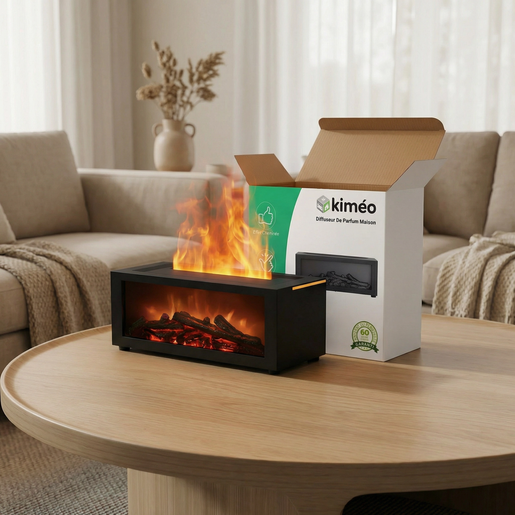 Diffuseur De Parfum Maison – Diffuseur Huiles Essentielles Flamme 3D Effet Cheminée LED avec Humidificateur