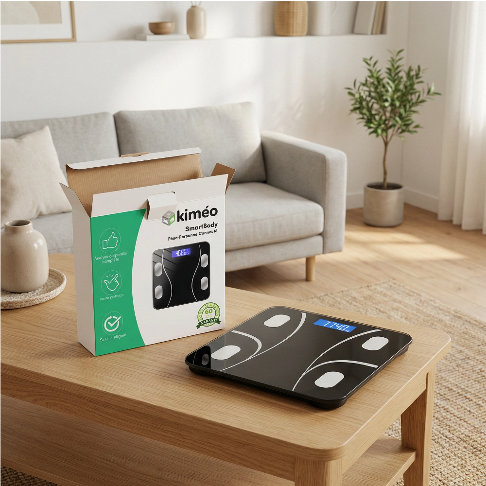 SmartBody Pèse-Personne Connecté Intelligent | Balance Analyse Corporelle Complète IMC Masse Grasse Écran LCD
