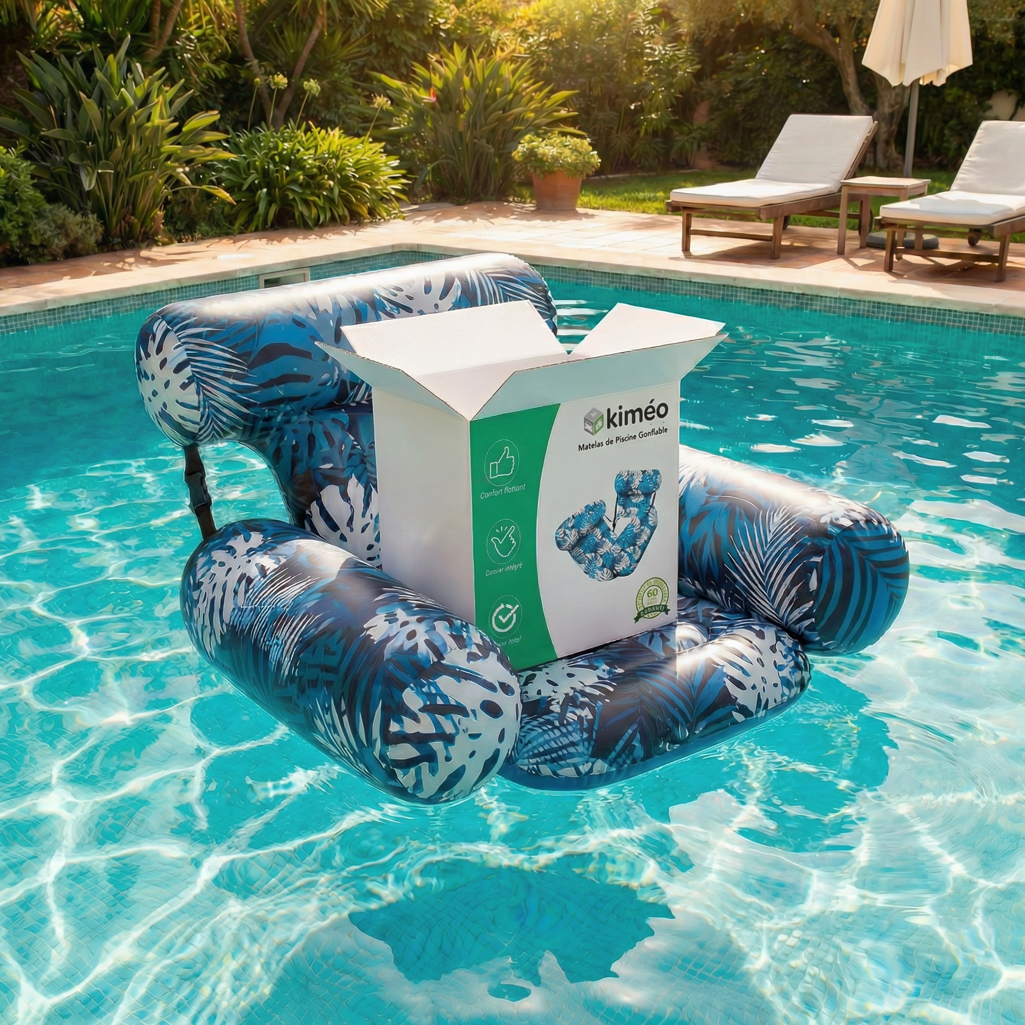 Matelas de Piscine Gonflable avec Dossier | Chaise de Piscine Flottante Confortable Adulte Été Plage et Piscine
