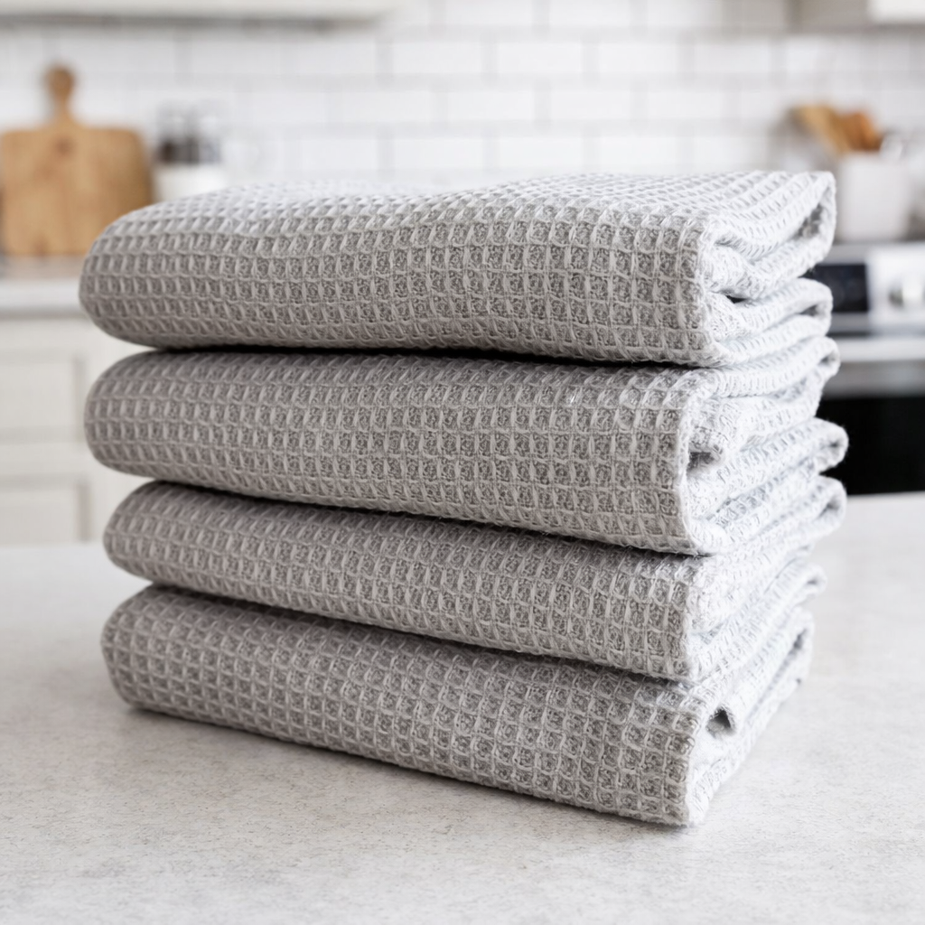 Lot de 4 torchons de cuisine en coton gaufré absorbants et épais