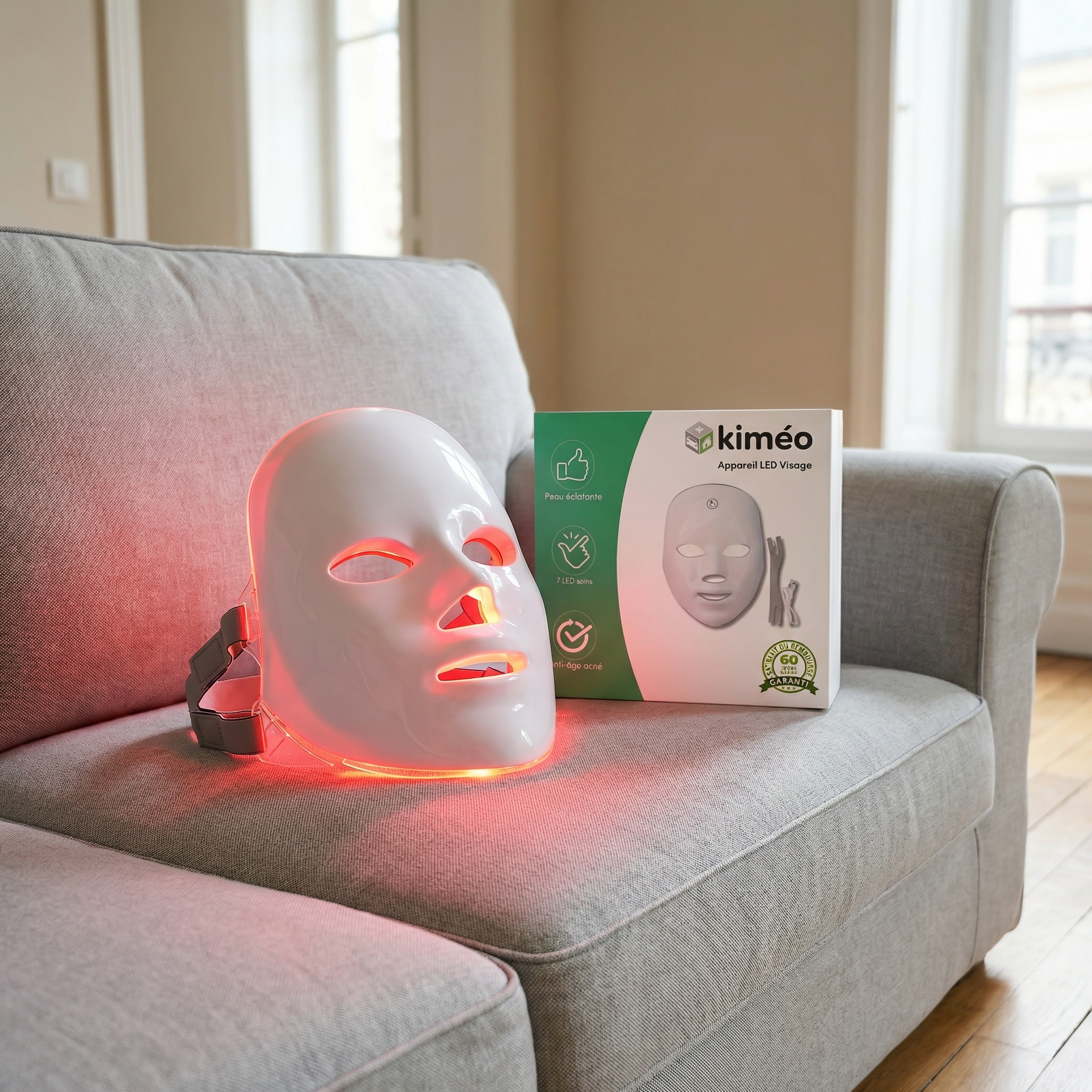 Appareil LED Visage 7 Couleurs Anti-Âge Acné Masque Facial Luminothérapie Rechargeable Soin Peau