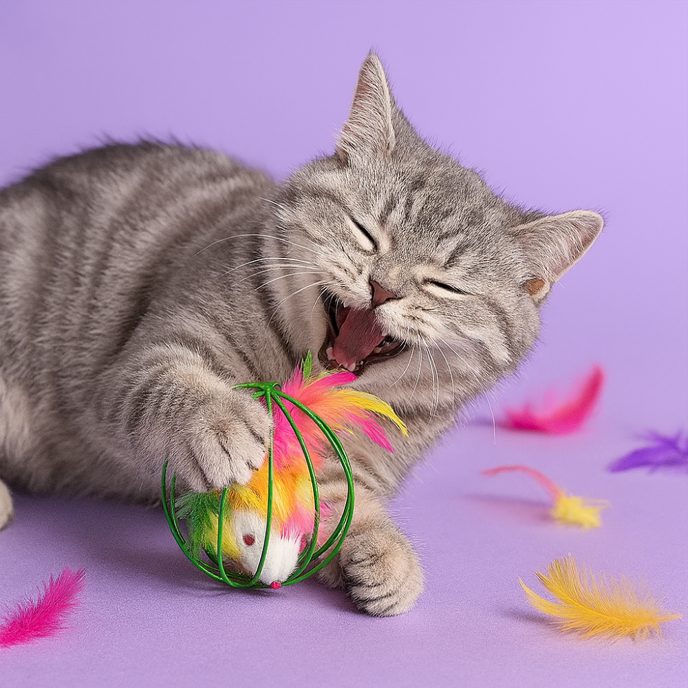Balle cage interactive pour chat – Avec souris intégrée pour jeu stimulant