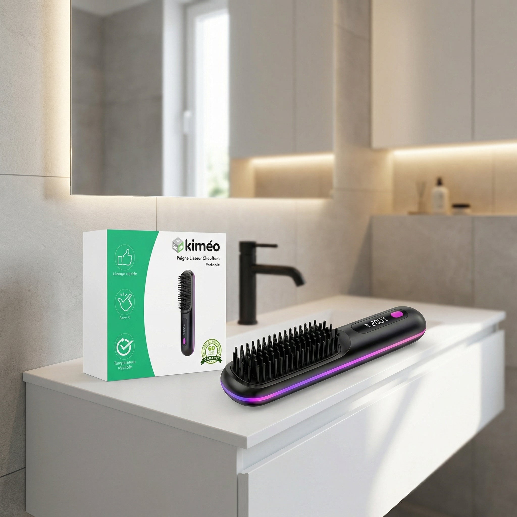 Peigne Lisseur Chauffant Portable Sans Fil avec Température Réglable | Brosse Lissante Électrique, Coiffure Rapide