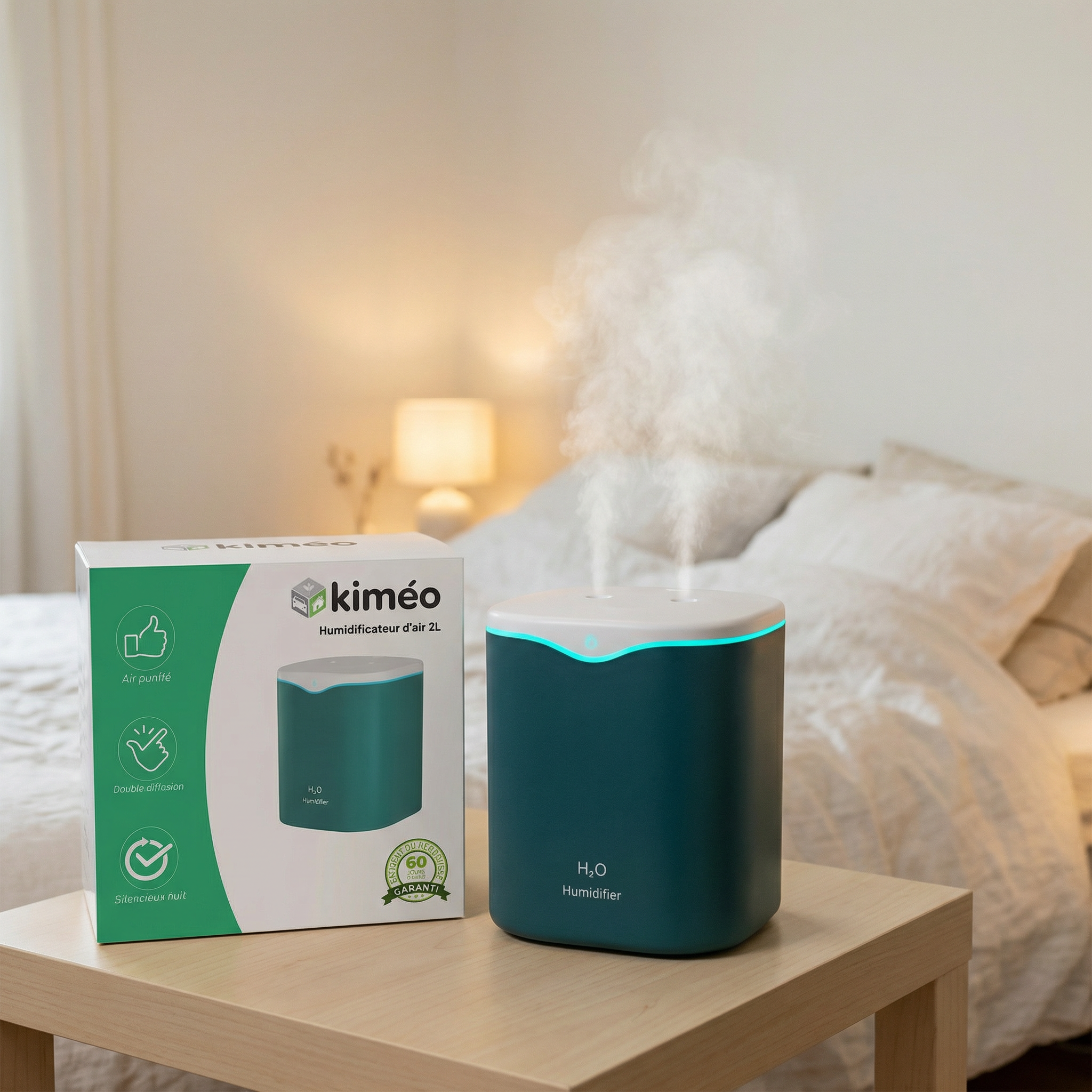 Humidificateur d'air 2L Diffuseur d'huile essentielle LED silencieux double buse USB