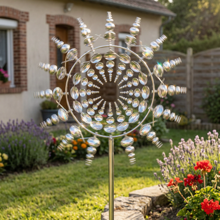 Moulin à Vent Magique en Métal 360° | Décoration Extérieure Jardin Résistante au Vent et à la Pluie
