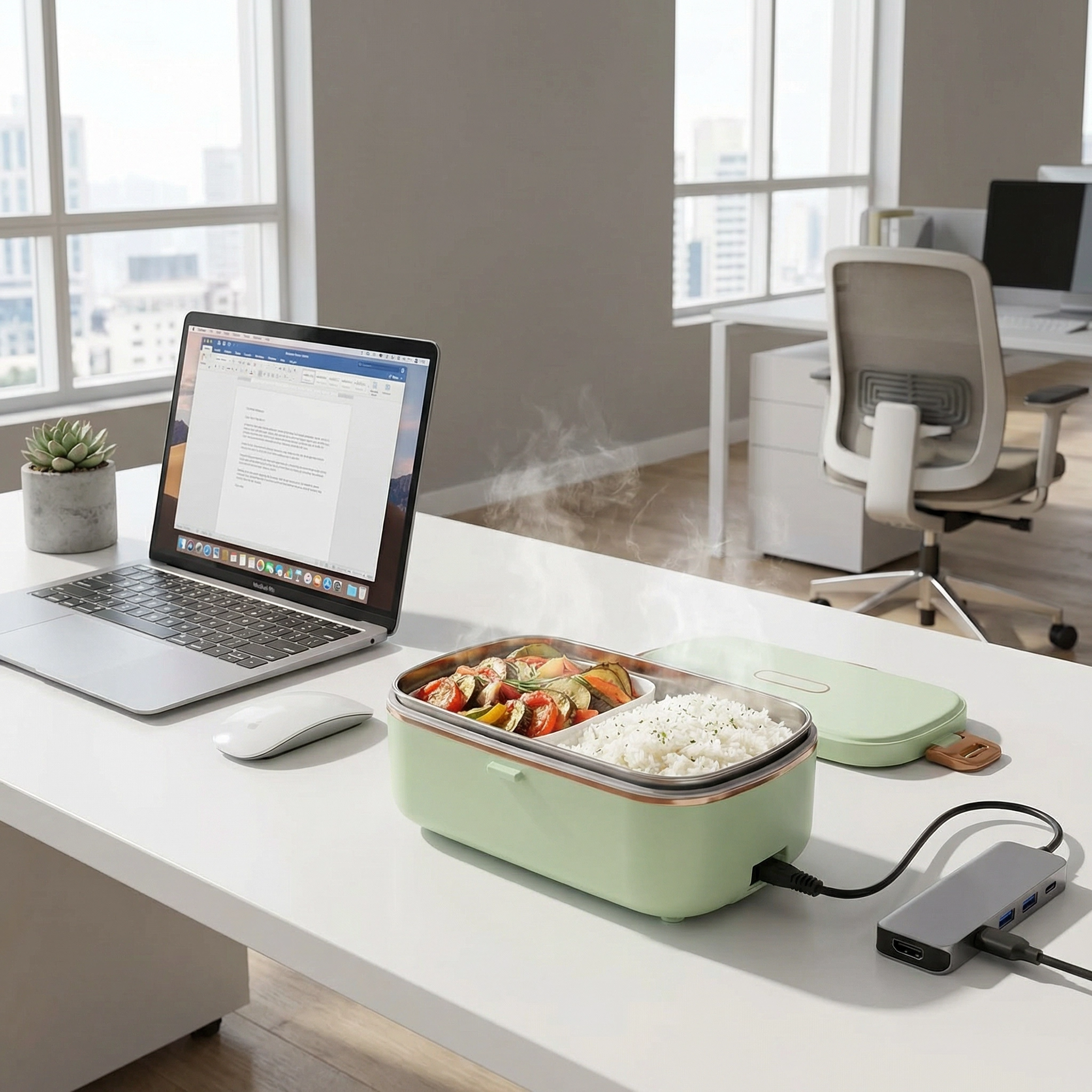 Boîte Repas Chauffante Électrique Portable Inox | Lunch Box Chauffante Compartimentée Sans Micro-Ondes