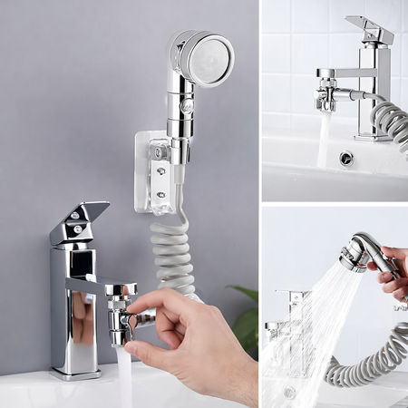 Douchette Universelle pour Lavabo | Fixation Adhésive Sans Perçage | Rallonge Robinet Flexible