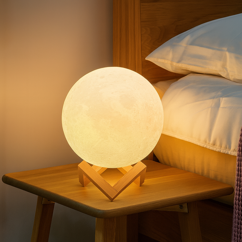 Lampe de Chevet Lune LED 3D avec Télécommande – 128 Couleurs, Commande Tactile, Minuterie Intégrée, Idéale pour la Décoration de Chambre