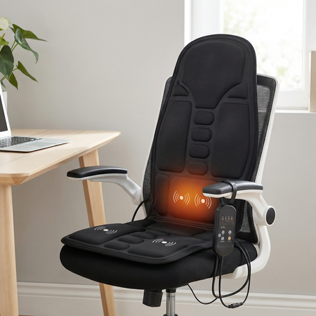 Siège Massant Chauffant Voiture & Bureau avec 8 Modes | Coussin Massage Dos, Relaxation et Soulagement Douleurs
