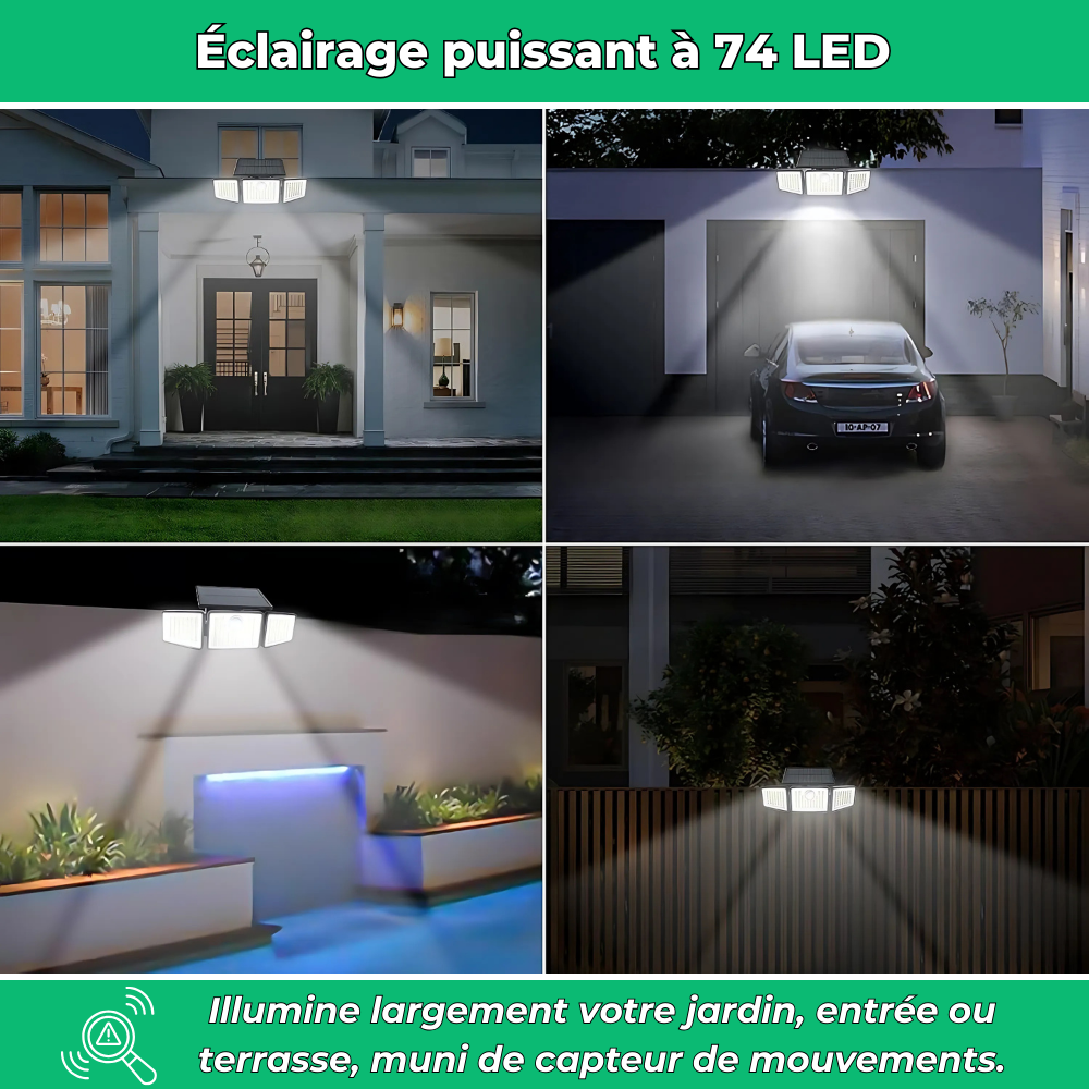 Solar'400 | Lampe de sécurité solaire Extérieur | Détecteur de Mouvement | Autonomie 12h