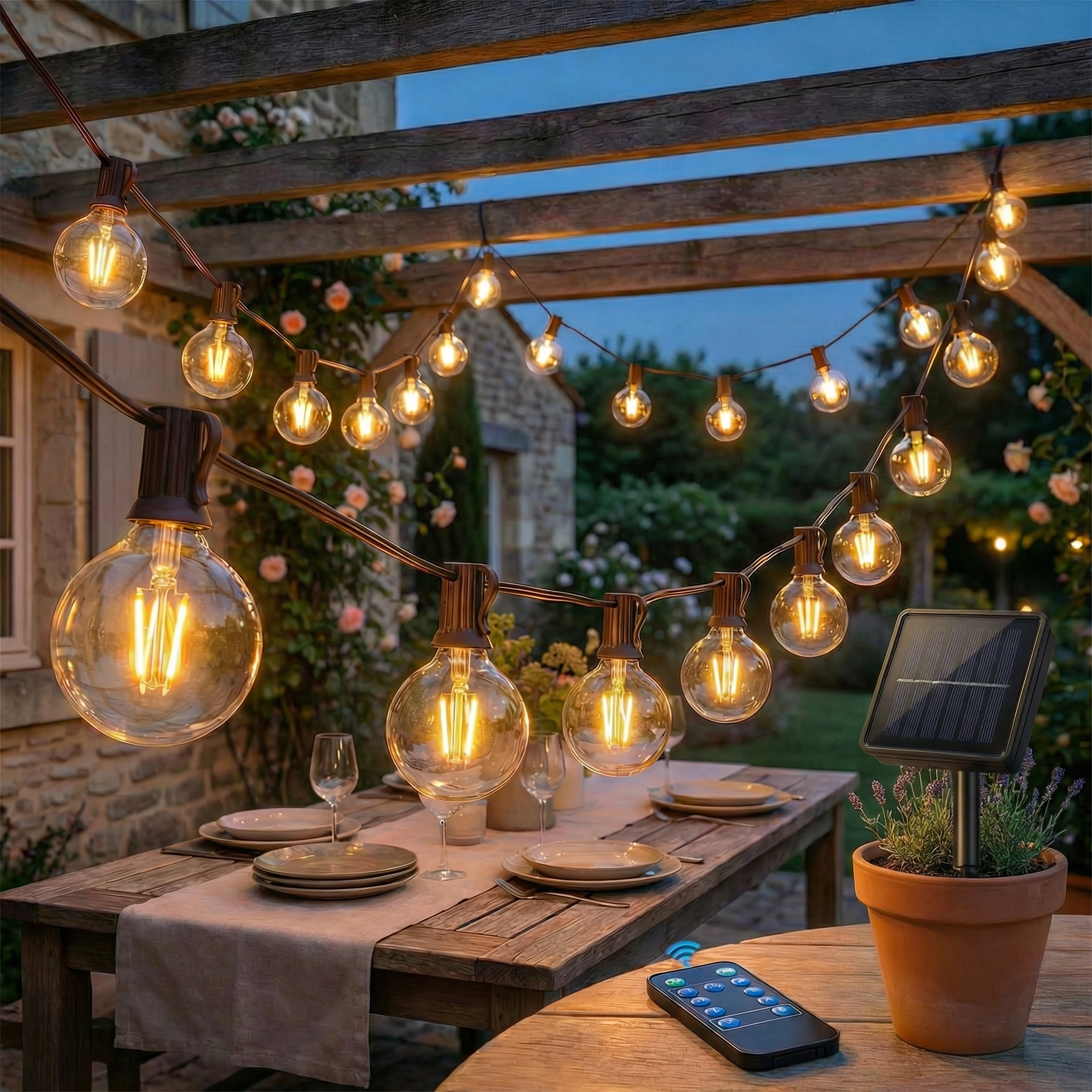 Guirlande Guinguette LED Extérieure 10M | Étanche | Solaire Jardin, Terrasse, Balcon & Ambiance Extérieure