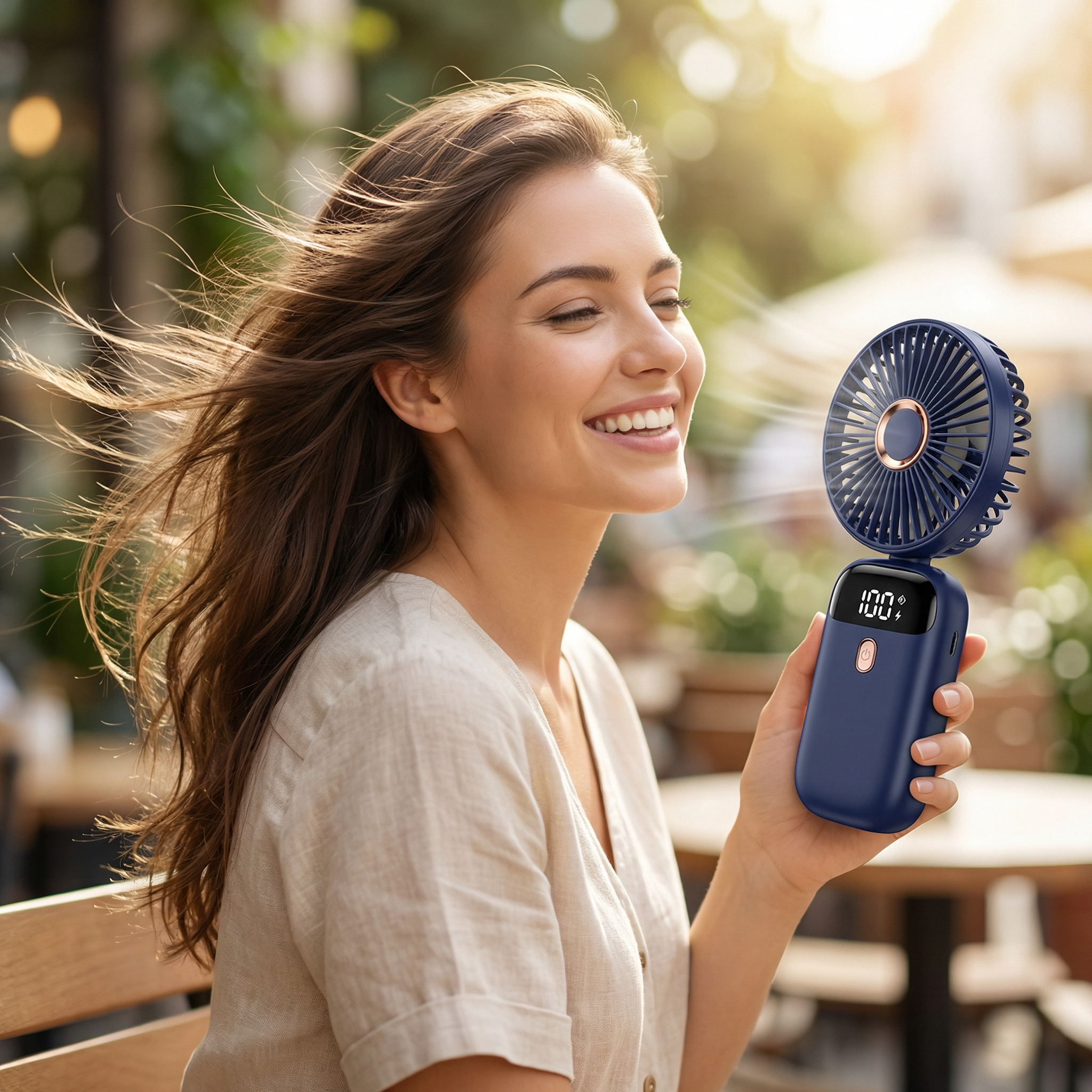 Ventilateur Portable USB Rechargeable 5 Vitesses | Mini Ventilateur Pliable avec Écran LED | Fraîcheur Optimale Bureau Voyage