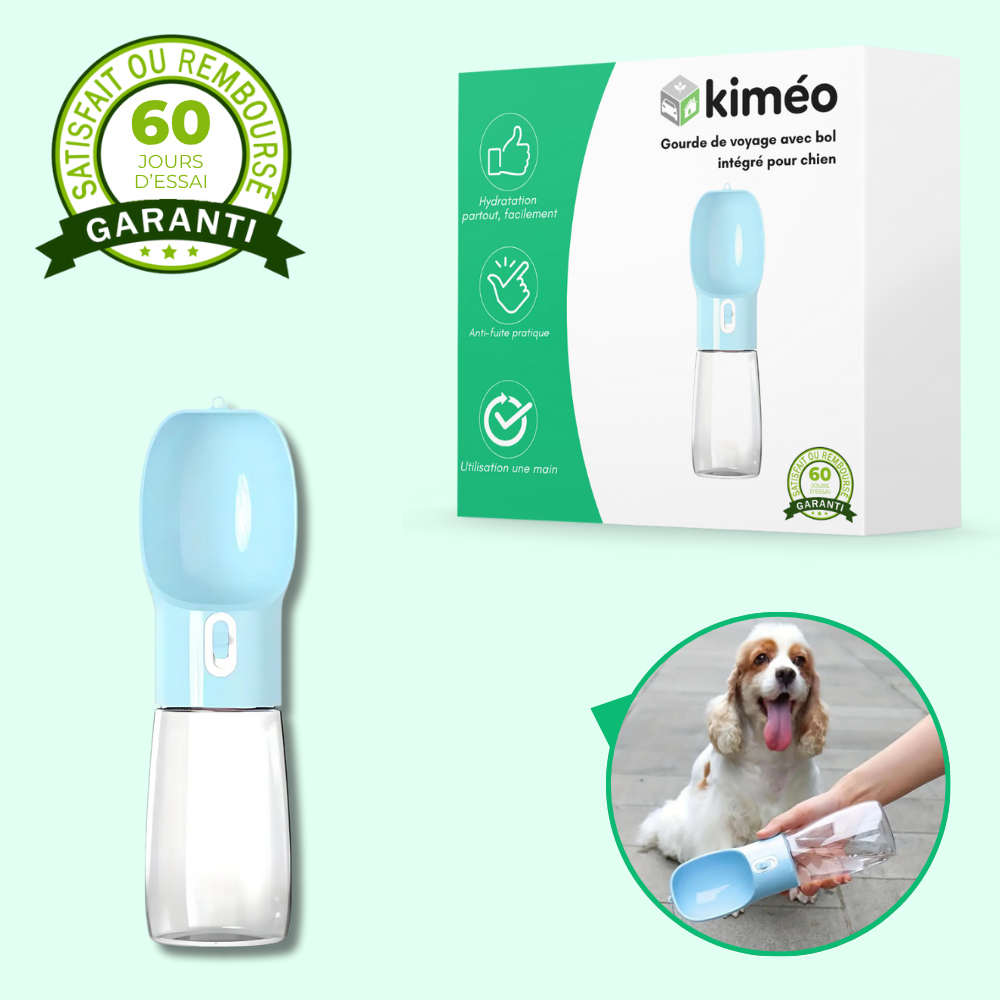 Gourde de voyage avec bol intégré pour chien – Hydratation pratique en extérieur