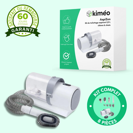 Kit de toilettage aspirant AspiZen 2,5L pour chien et chat – Brosse avec aspiration intégrée