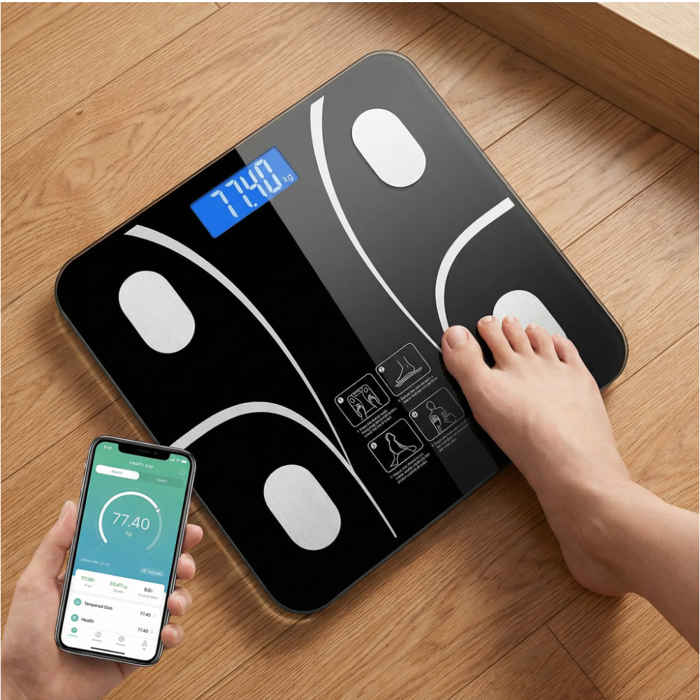 SmartBody Pèse-Personne Connecté Intelligent | Balance Analyse Corporelle Complète IMC Masse Grasse Écran LCD