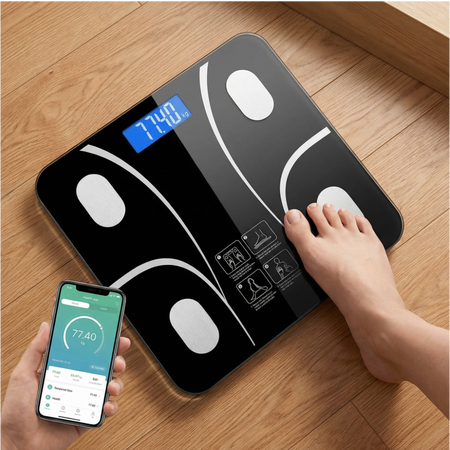 SmartBody Pèse-Personne Connecté Intelligent | Balance Analyse Corporelle Complète IMC Masse Grasse Écran LCD