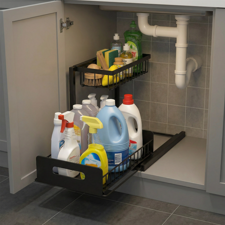 Organiseur Coulissant Modulable Sous Évier | Étagère de Rangement 2 Niveaux Cuisine Salle de Bain Grande Capacité