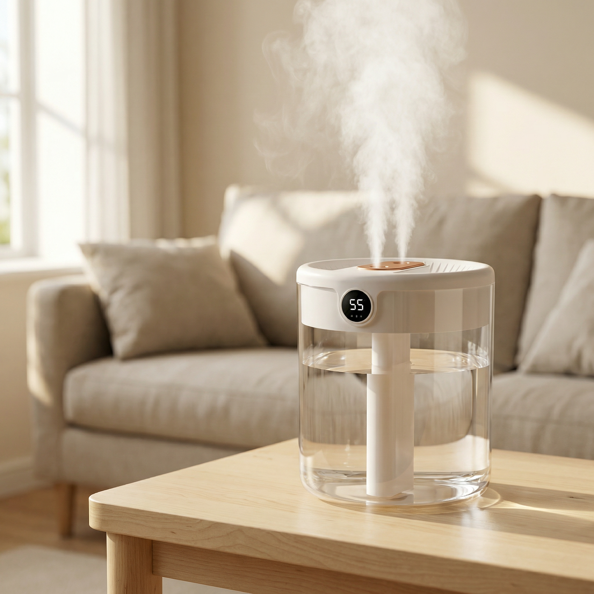 Humidificateur d’air double jet silencieux 2L humidificateur de chambre avec écran LED USB