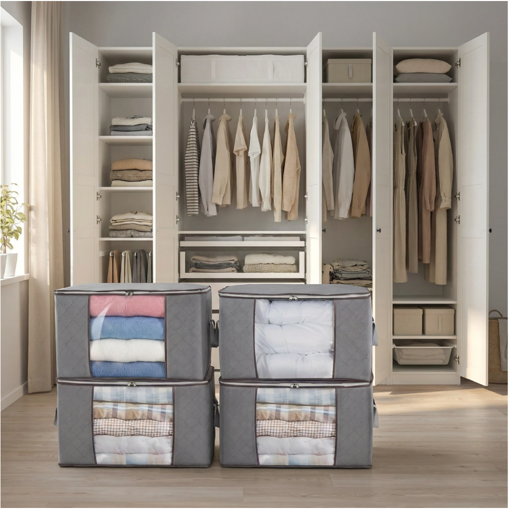 Boîte de rangement en tissu transparente | Organisateur vêtements et couettes | Sac pliable grande capacité placard