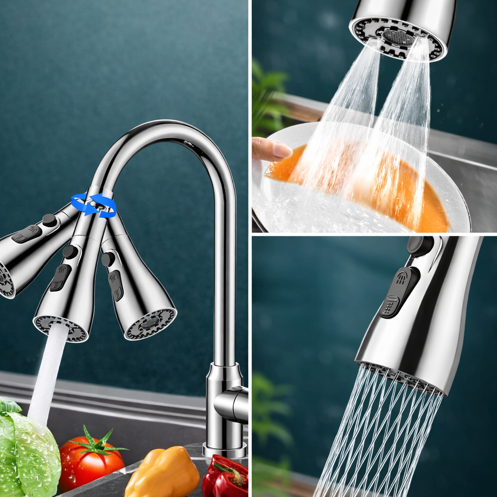 Douchette Evier Cuisine Robinet 360 Degrés | Tête de Robinet Rotative | 3 Modes Haute Pression