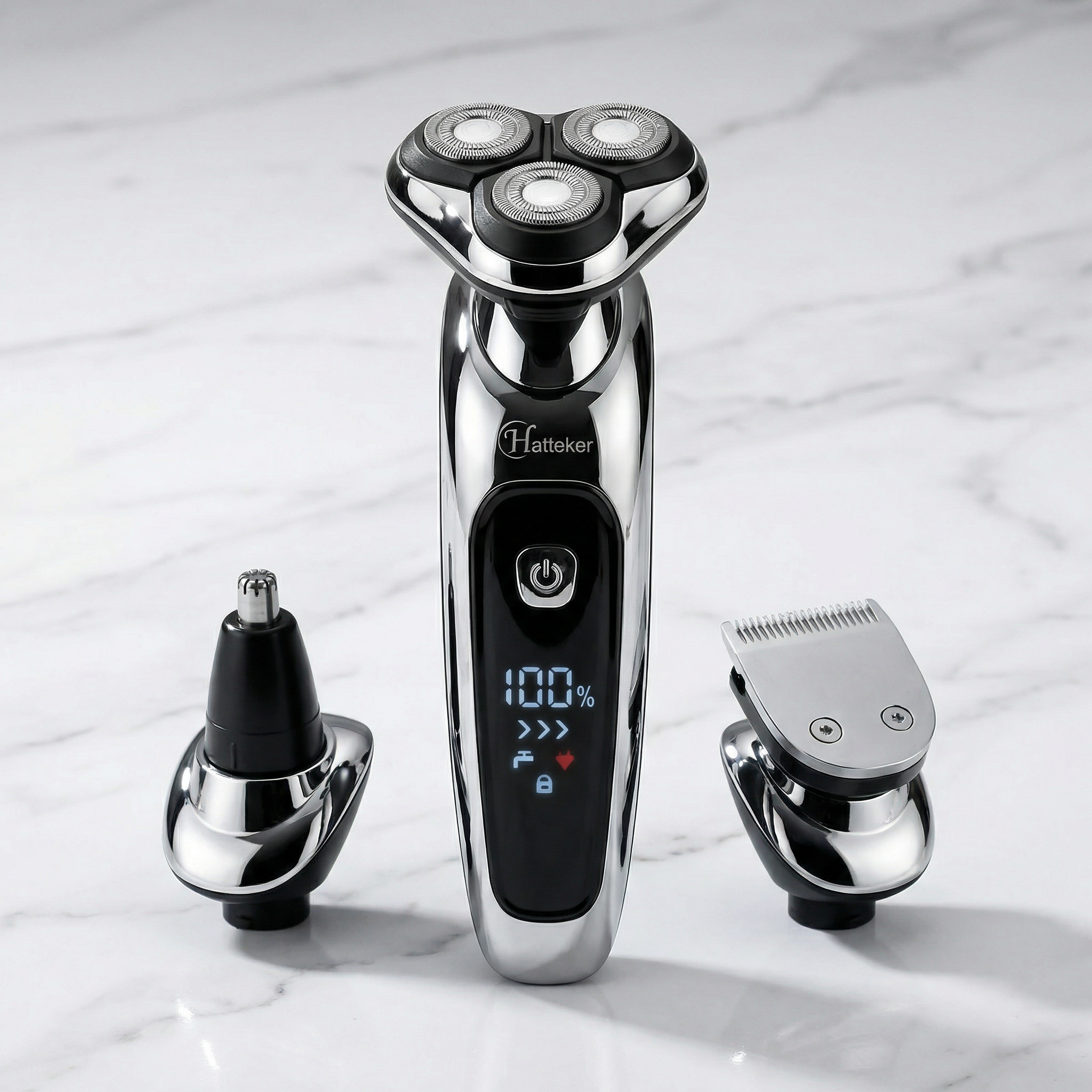 Rasoir Hommes Électrique Rotatif Professionnelle Rechargeable Étanche 3-en-1 Barbe Cheveux Tondeuse