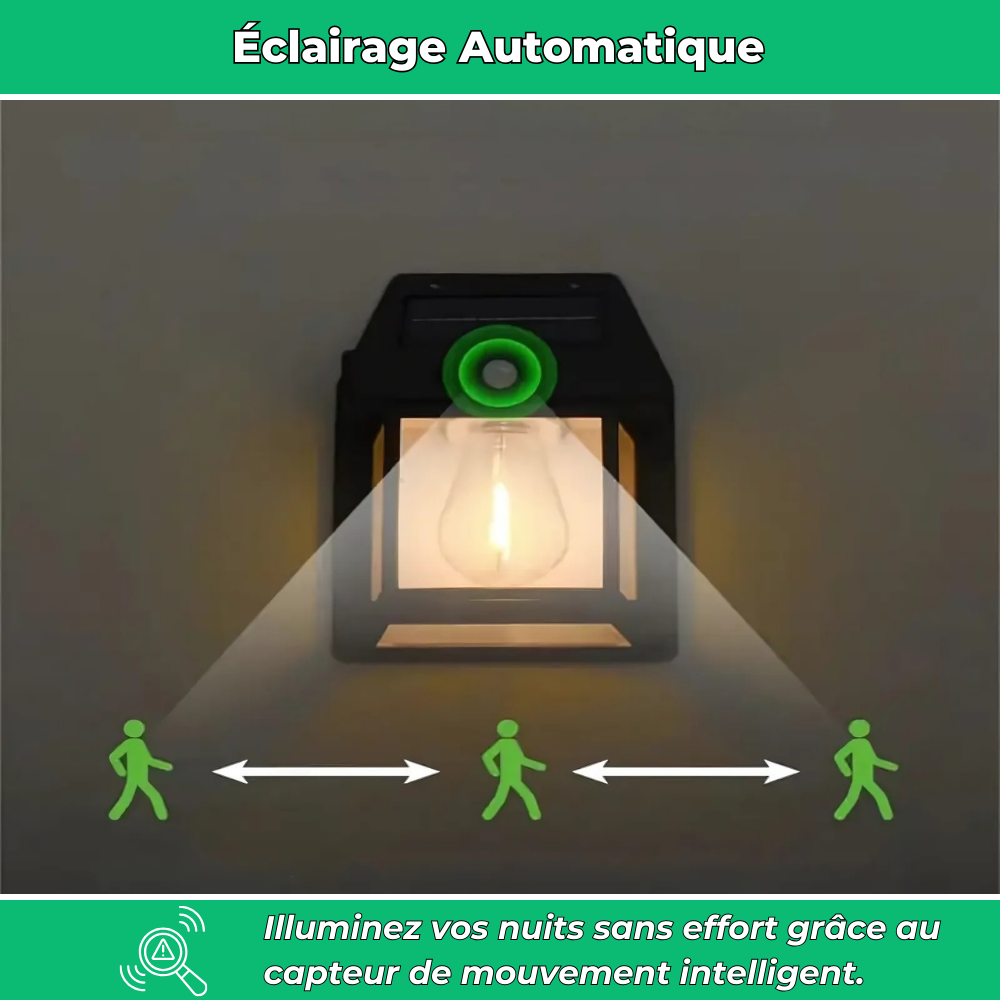 Lampe Murale Solaire à Détection – Éclairage Extérieur Écologique avec Capteur de Mouvement