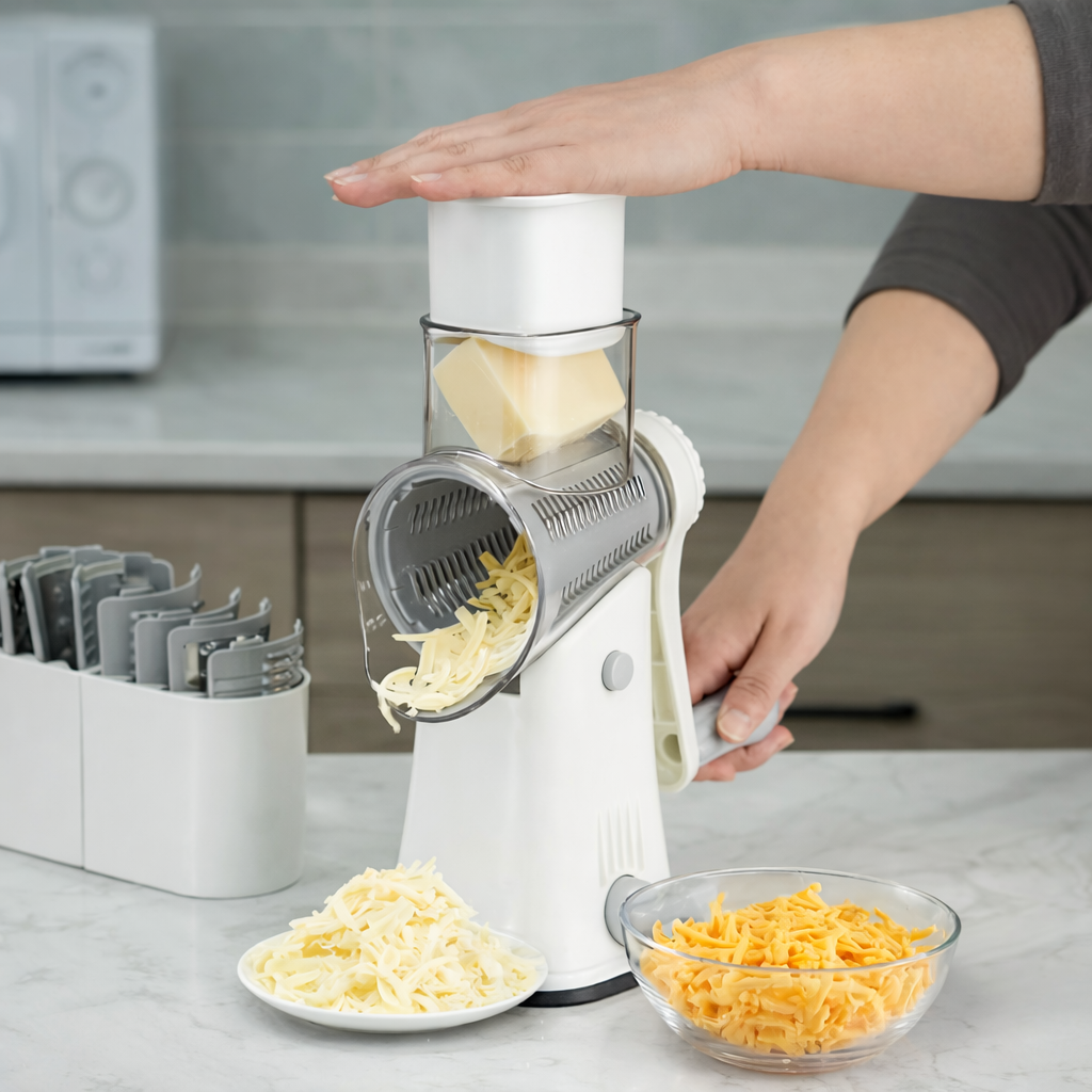 Hachoir à Légumes avec Lames de Tambour en Acier Inoxydable | Mandoline Multifonctions Rotative Manuelle