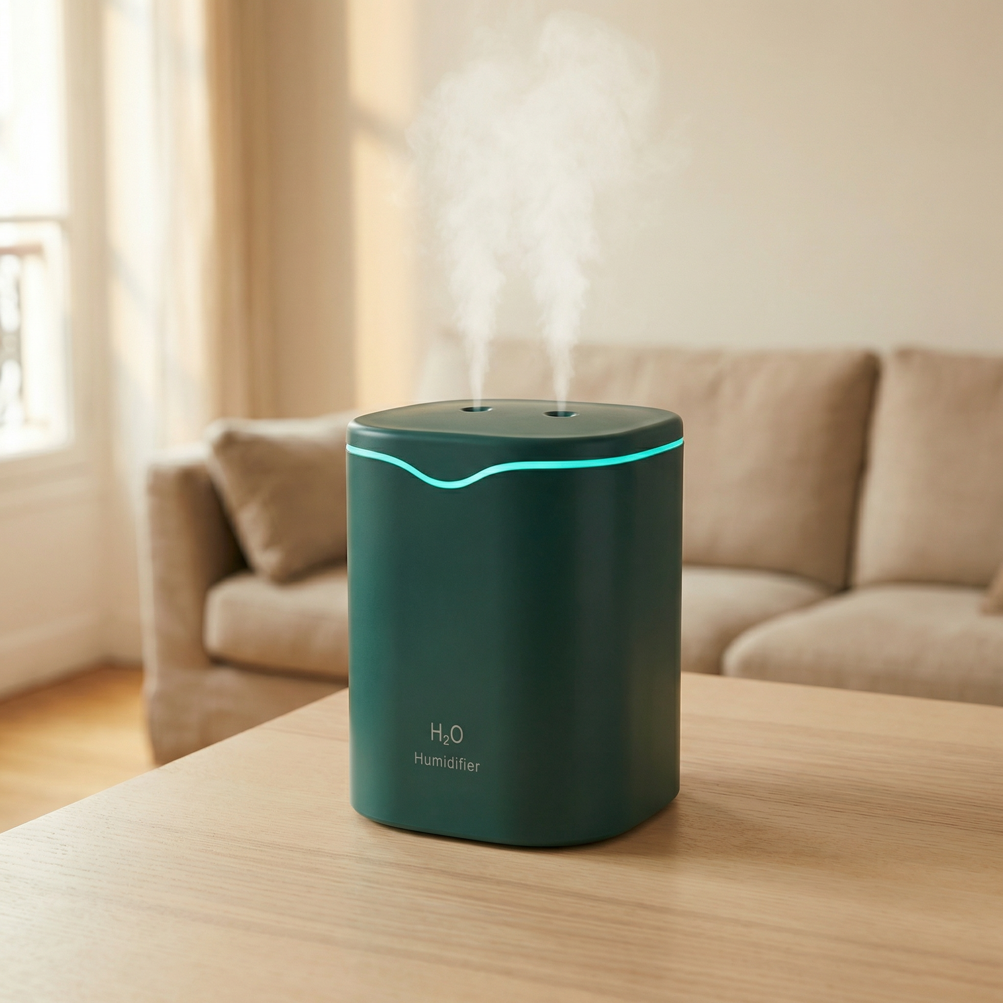 Humidificateur d'air 2L Diffuseur d'huile essentielle LED silencieux double buse USB