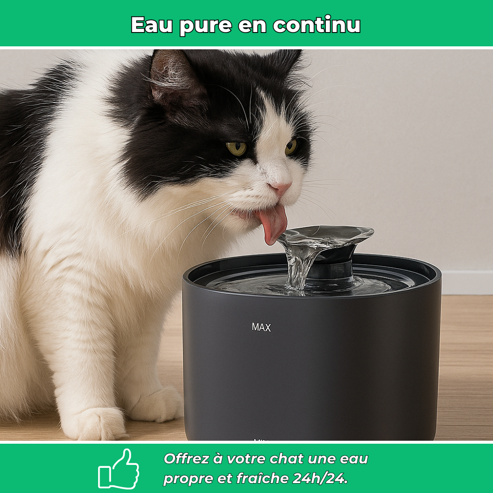Fontaine à eau AquaPure 2,2L pour chat – Ultra-silencieuse et rechargeable USB