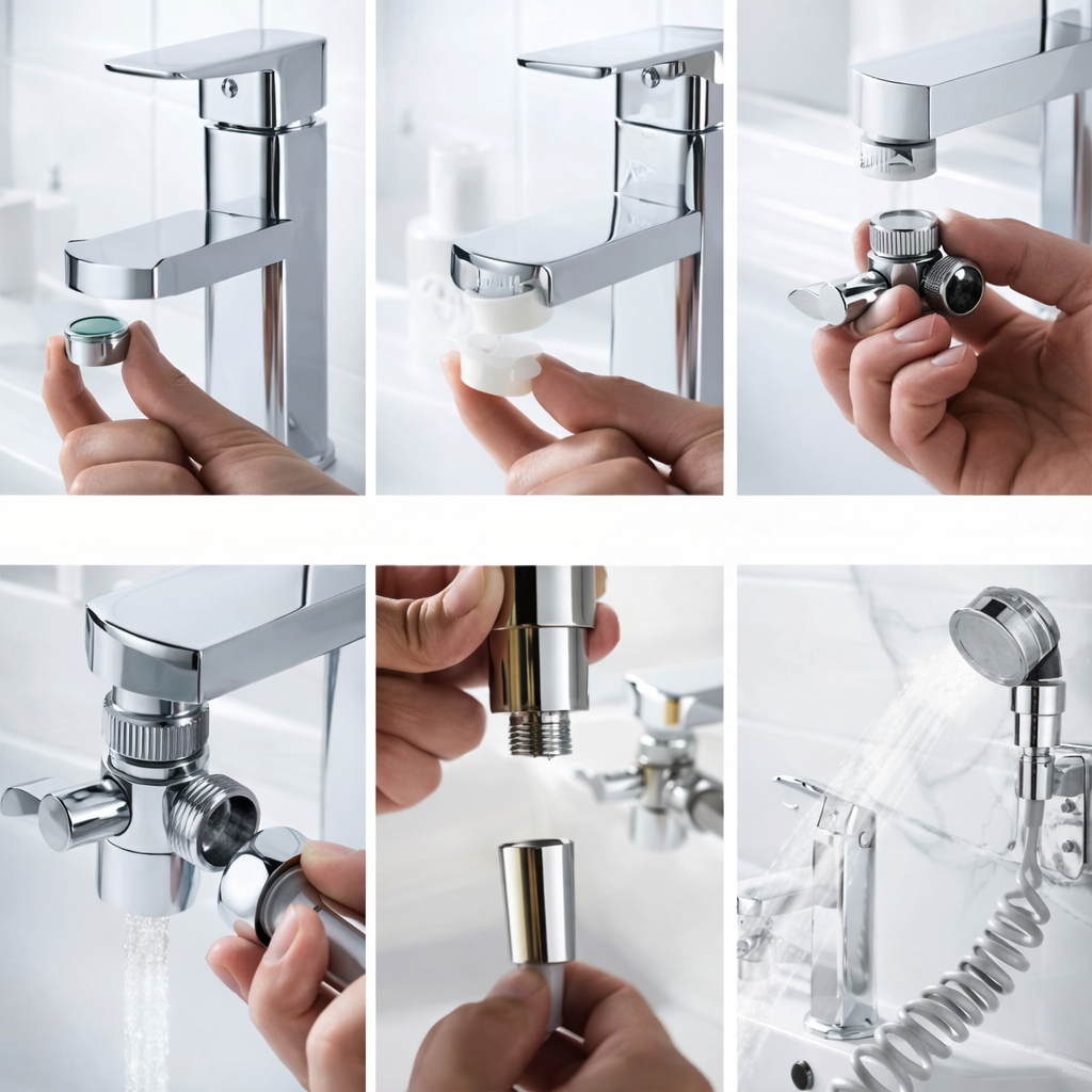 Douchette Universelle pour Lavabo | Fixation Adhésive Sans Perçage | Rallonge Robinet Flexible