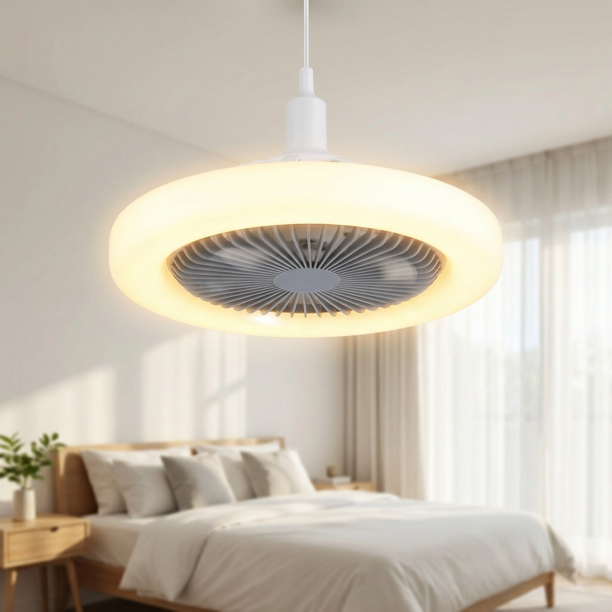 AirPulse Ventilateur de Plafond LED Silencieux avec Télécommande | Ventilateur Plafonnier 2 en 1 E27 Compact