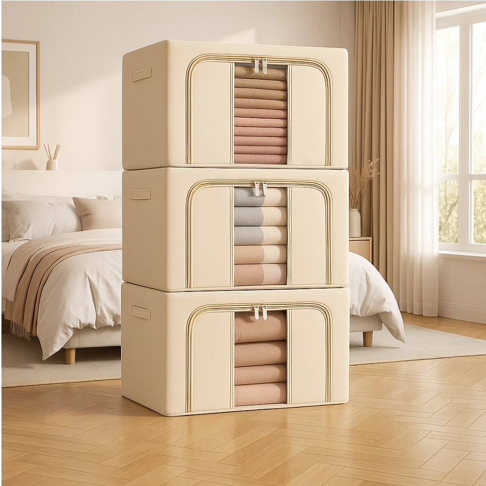 Boîte Rangement Vêtements Pliable | Organisateur Placard Tissu | Boîte Sous Lit | Lot 3 Pièces