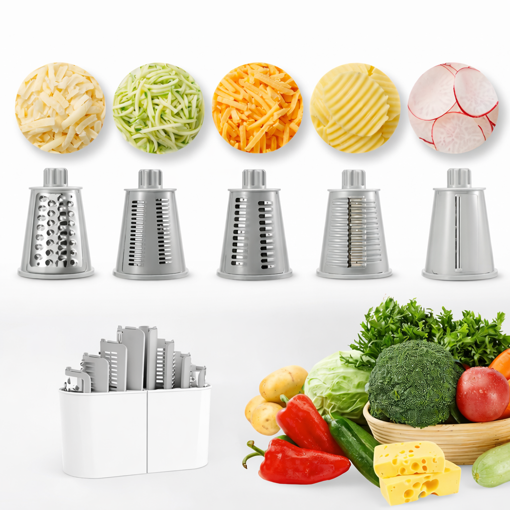 Hachoir à Légumes avec Lames de Tambour en Acier Inoxydable | Mandoline Multifonctions Rotative Manuelle