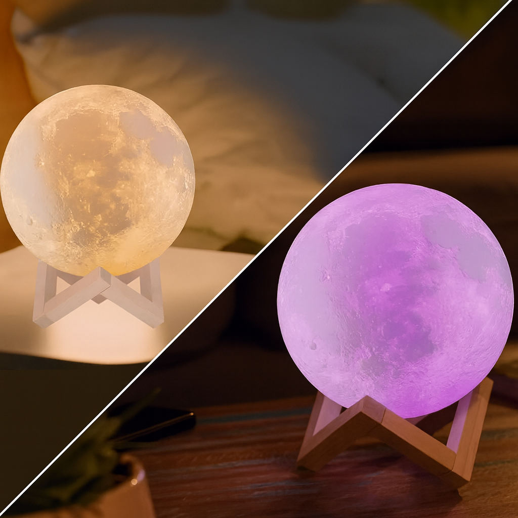 Lampe de Chevet Lune LED 3D avec Télécommande – 128 Couleurs, Commande Tactile, Minuterie Intégrée, Idéale pour la Décoration de Chambre