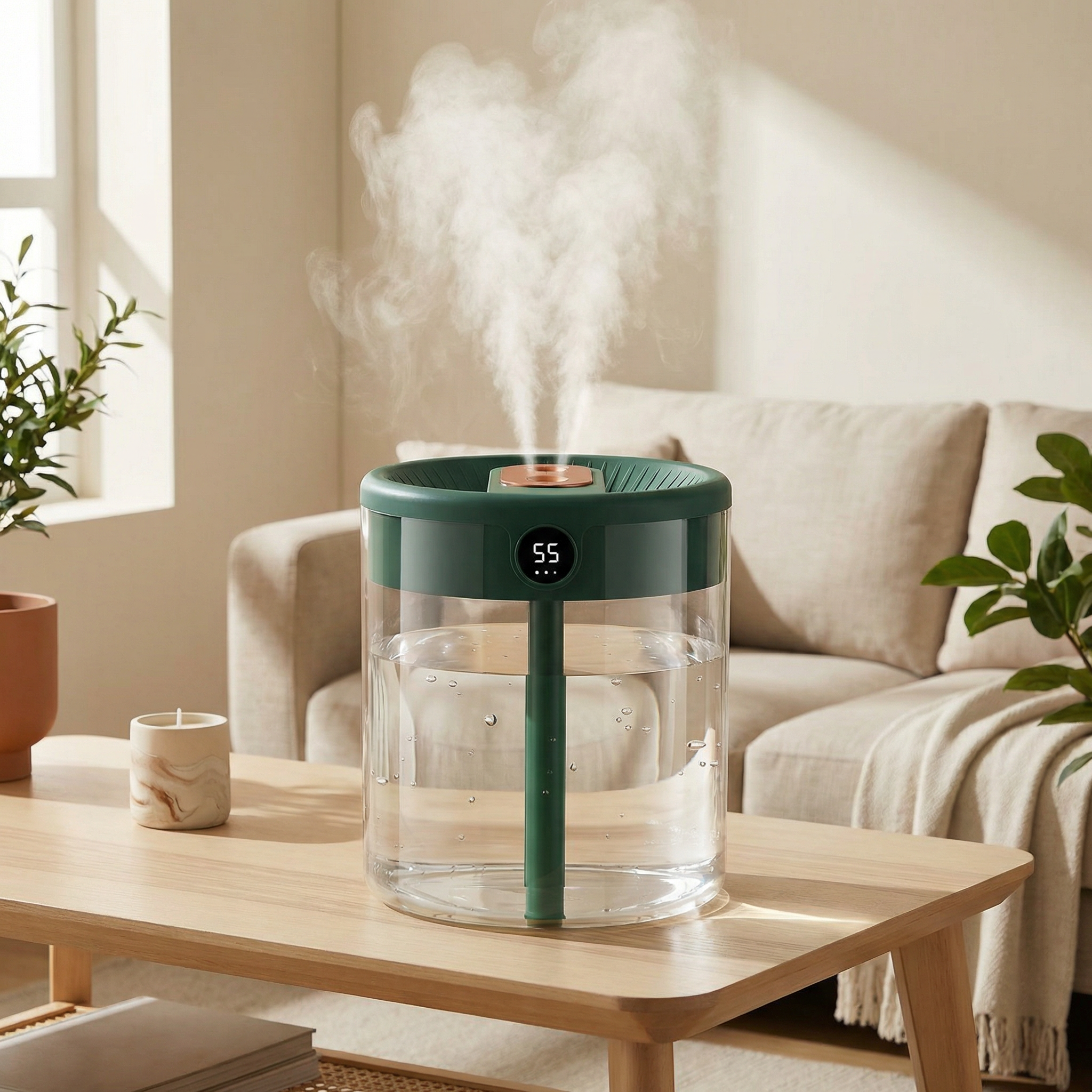 Humidificateur d’air double jet silencieux 2L humidificateur de chambre avec écran LED USB
