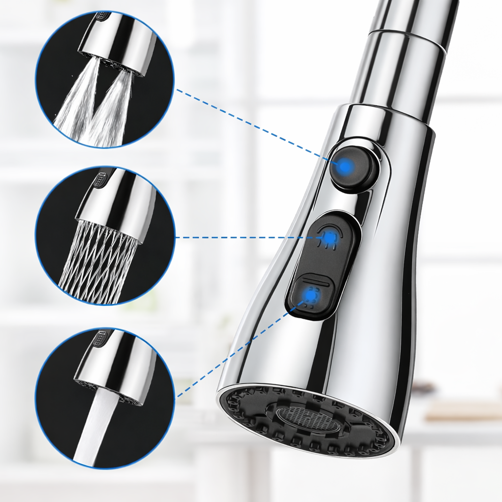 Douchette Evier Cuisine Robinet 360 Degrés | Tête de Robinet Rotative | 3 Modes Haute Pression