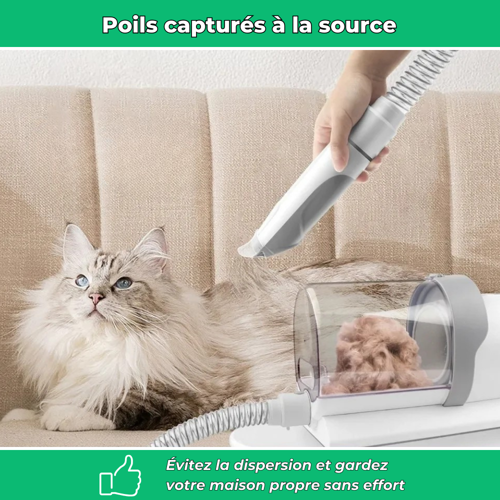 Kit de toilettage aspirant AspiZen 2,5L pour chien et chat – Brosse avec aspiration intégrée