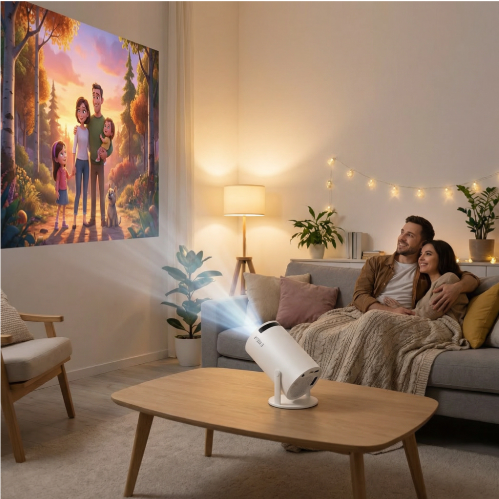 VéoPro | Projecteur Cinéma Portable 4K WiFi Double Bande Android – Mini Vidéoprojecteur HD Home Cinéma 180°