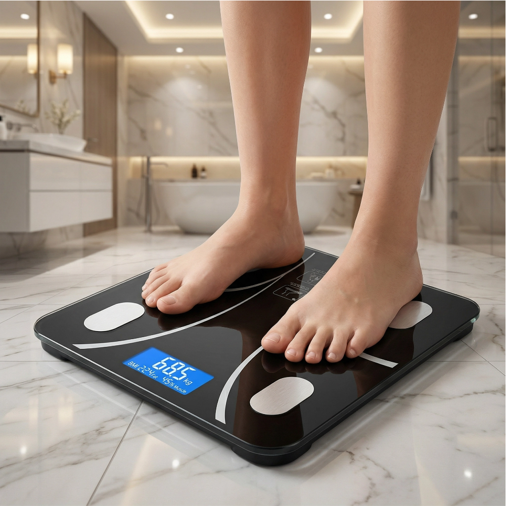 SmartBody Pèse-Personne Connecté Intelligent | Balance Analyse Corporelle Complète IMC Masse Grasse Écran LCD