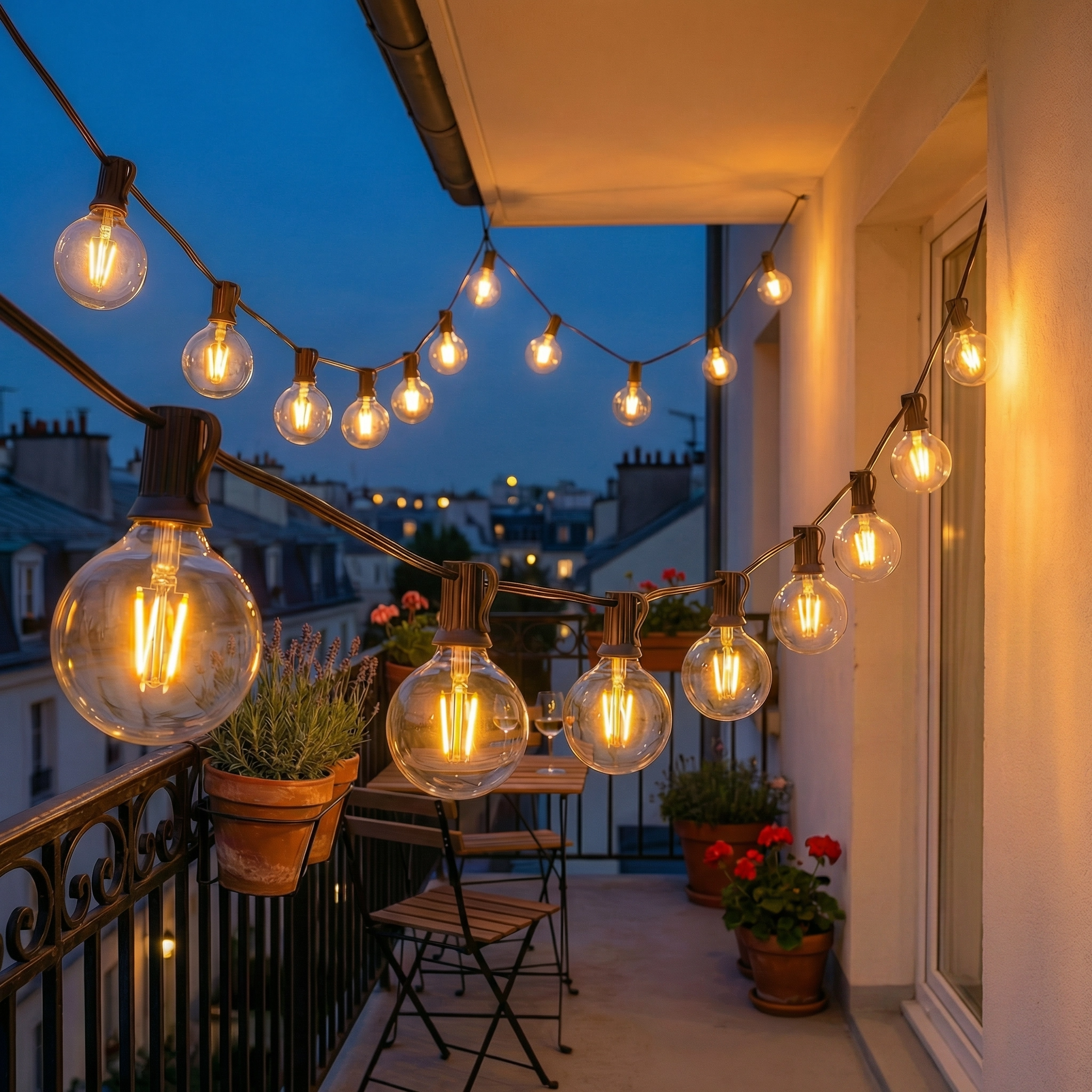 Guirlande Guinguette LED Extérieure 10M | Étanche | Solaire Jardin, Terrasse, Balcon & Ambiance Extérieure