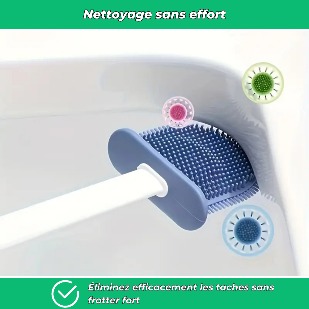 Clean'WC | Brosse WC souple en silicone | 2 brosses intégrées | Support mural